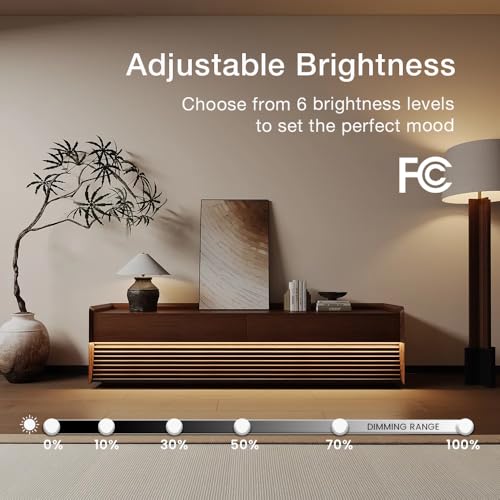 Image of POVISON Fully-Assembled Mid Century Modern TV Stand, 70.87 inch Wood Media Console with Adjustable LED Light, Entertainment Center with Storage for Living Room