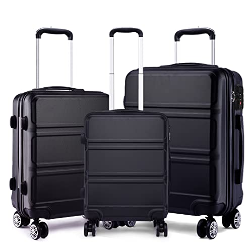 Kono Juego Maletas De Viaje Rígida Abs 3 Piezas Trolley Maleta Equipaje De Mano Con 4 Ruedas Y Cerradura De Combinación Tsa 51,5 65 75cm Cabina Mediana Grande, Negro Kono Juego Maletas De Viaje Rígida Abs 3 Piezas Trolley Maleta Equipaje De Mano Con 4 Ruedas Y Cerradura De Combinación Tsa 51,5 65 75cm Cabina Mediana Grande, Negro