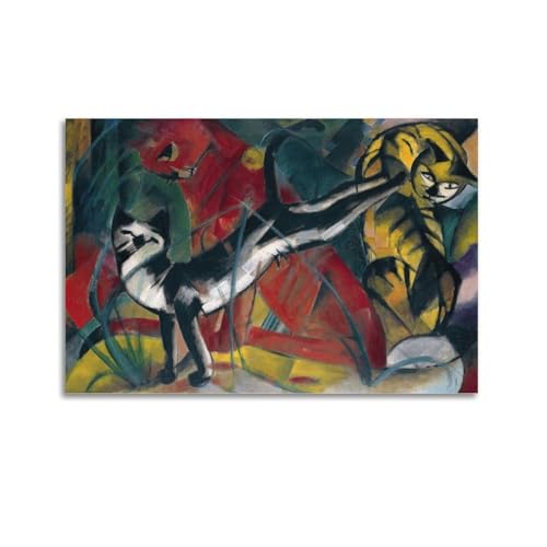 Stampa artistica da parete su tela con stampa di Franz Marc con i famosi dipinti (tre gatti), per soggiorno e camera da letto, 30 x 45 cm