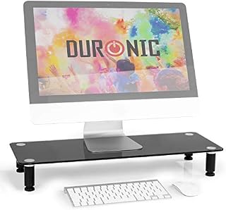 Duronic Monitor Stand Riser DM052-4 | Laptop and Screen Stand for Desktop | Black Tempered Glass | Support for a TV or PC Computer Monitor | Ergonomic Office Desk Shelf | 20kg Capacity | 70cm x 24cm