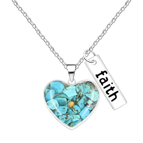 JunyiDIY Collar FAITH Turquesa Azul para Mujer, Joyería Cristiana Motivadora Semilla de Mostaza, Regalo Festivo para Mamá, Esposa