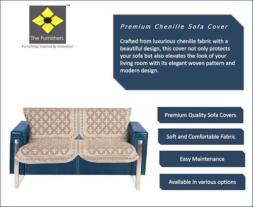 Image of Premium Chenille Woven Anti-Slip 2 Seater Sofa Cover | L-Shape Sofa Seat Protector for Living Room | Durable & Stylish Slipcover - Copper Brown - Floral