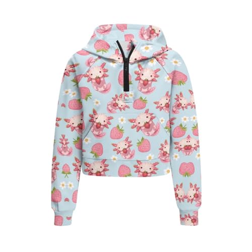 Girls Zipper Sweatshirt Fleece Quarter-Zip Hoodie Jacket for Kids Teens Graphic Sweater Cropped Tops with Pocket3