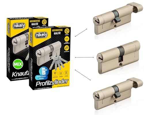 GERCAR Pro+ Juego de 3 cilindros/cerradura de barril perfil o de pomo, 3 cilindros de doble embrague, combinación libre de diferentes tamaños de cilindro con la misma llave, con 15 llaves