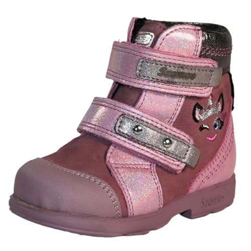 Girls’ Genuine Leather Orthopedic – Supportive, Corrective Kids Ankle Boots with Dual Adjustable Hook & Loop Straps, Pink Glitter with Unicorn Design