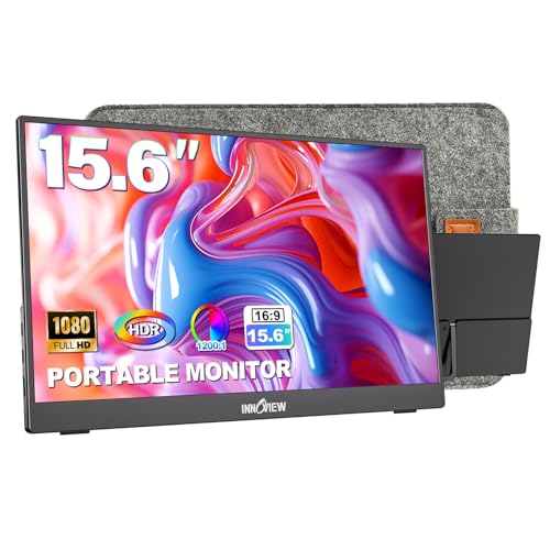 InnoView Portable Monitor 15.6" 1080P for Laptop with Protective Sleeve, Built-in 90° Adjustable Stand USB C HDMI Ultra-Slim Portable Laptop Monitor for MacBook Phone PS Xbox Switch