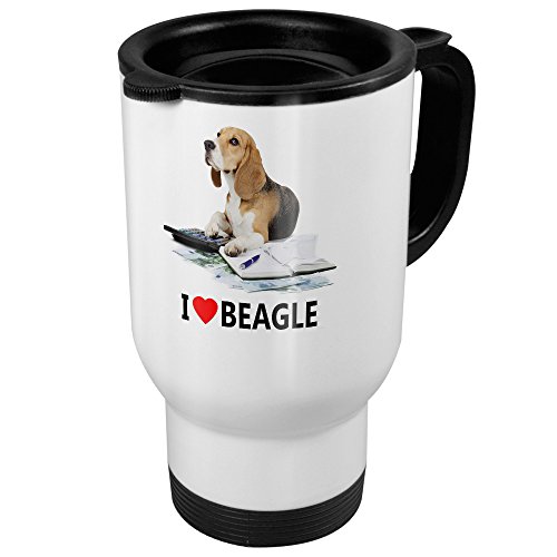 printplanet Thermobecher mit Hunderasse Beagle - Coffee to Go Becher, Thermo-Tasse, Farbe Weiß