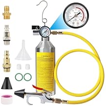 AC Flush Kit for Auto & Home AC Systems - Air Conditioning Cleaning Tool Set with Pressure Gauge, Nylon Hose & Stainless Canister for R134a/R12/R22/R410a Refrigerants