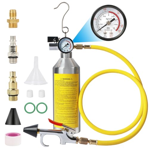 AC Flush Kit for Auto & Home AC Systems - Air Conditioning Cleaning Tool Set with Pressure Gauge, Nylon Hose & Stainless Canister for R134a/R12/R22/R410a Refrigerants