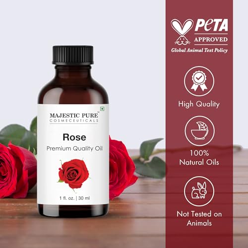Image of Majestic Pure Essential Oil with Glass Dropper - 100% Pure and Natural - Essential Oils for Diffuser, Aromatherapy, Soap and Candle Making, Rose Essential Oil, Rose Oil, 1 Fl Oz