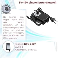 120mm Lüfter mit Drehzahlregler, 12cm PC Gehäuselüfter 3-12V Einstellbar, 30dBA Leise - Inkl. Netzteil & Metallgittern für Computer, Server, Schrank, Terrarium, Haustierbox & Gewächshaus Belüftung (1) – Ansicht 3