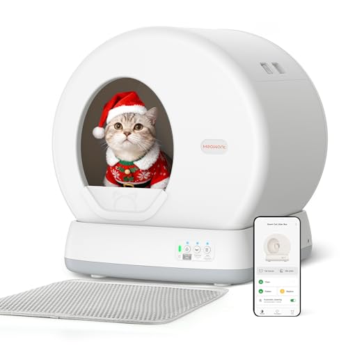 MeoWant Self-Cleaning Cat Litter Box, Integrated Safety Protection Automatic Cat Litter Box for Multi Cats, Extra Large/Odor Removal/APP Control Smart Cat Litter Box with Mat & Liner