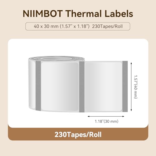 Image of NIIMBOT Labels for B1 /B21 /B31 Label Maker, 40 x 30 mm (1.57'' x 1.18'') 230 Tapes /Roll, Thermal Label Tape, Waterproof, Oil-Proof for Home Office Small Business Labeling Tape Replacement(Clear)