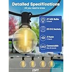 SUNSGNE G40 LED Globe Outdoor String Lights Waterproof Shatterproof, 25FT Outdoor Globe Lights with 25 LED Plastic Clear Light for Café Bistro Porch Pergola Tents Balcony Decor, Black Wire - Image 2