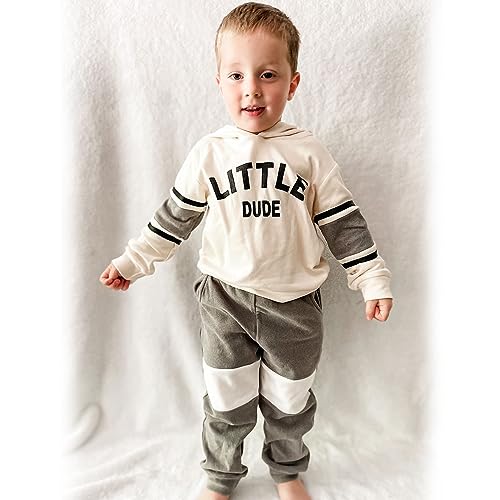 HINTINA Toddler Little Boy Letter Print Hooded Sweatsuit Outfits Long Sleeve Sweatshirt Jogger Fall Winter Clothes Set2