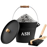 Ash Bucket with Lid Shovel and Hand Broom, 1.5 Gallon Fireplace Metal Bucket Reinforced Base & Ash Can, Fire Pit,Wood Burning Stove for Fireplace, Galvanized Iron Tool Set Accessories