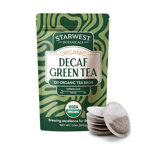 Starwest Botanicals Organic Decaf Green Tea - Decaffeinated Herbal Tea, Caffeine Free, USDA Organic Green Tea Leaf, Non GMO - Bulk Pack, 100 Bags
