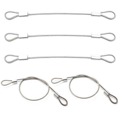 Stainless Steel Cable with Loops, Vinyl Coated Wire Rope Lanyard Lock Luggage Lock Safety Cable with Loops Security Chains Safety Cable Lock for Outdoor Gates, Stage Lighting 12inch Length - 5 Packs