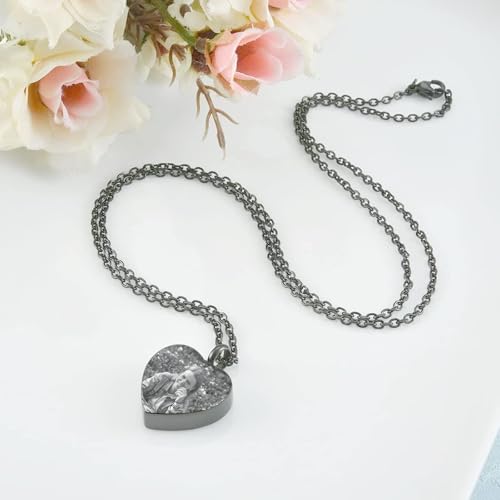 Custom Urn Necklaces for Ashes of Loved One, Personalized Ashes Necklace for Women Men Pet, Engraving Memory Necklaces for Loss Loved Ones with Photo & Text, Cremation Jewelry with Tool Set3