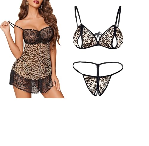 Image of SSoShHub Lace Babydoll Lingerie Sexy Mini Chemise Mesh Wedding Nightie Bridal Nightdress with Bikini