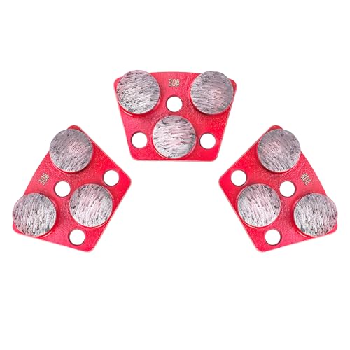 3Pcs Trapezoid Diamond Grinding Disc, 30 Grit Floor Grinding Pad Concrete Grinding Disc with M9 Mounting Hole, for Granite Stone Marble Floor Grinder or Polishing (3 Cylindrical Teeth-Red)