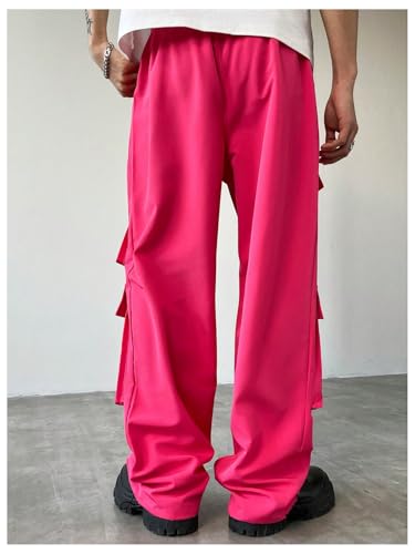 OYOANGLE Men's Flap Pocket Cargo Pants Drawstring Waist Straight Leg Trousers with Pocket Streetwear3