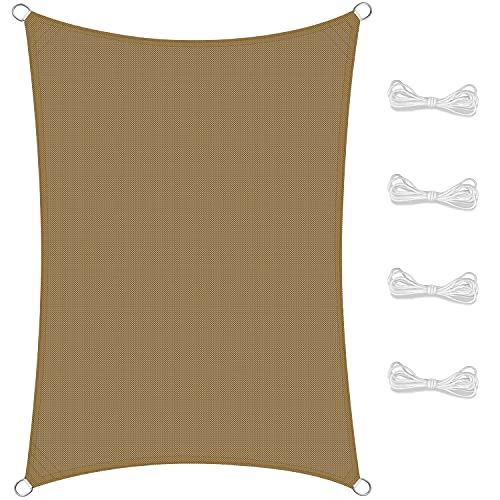 Sunnest Life Sonnensegel, 3 x 4 m, für Garten, Balkon, mit Befestigungsseilen, Wetterschutz, wasserabweisend, Schattenspender, 420D Polyester, UV-Schutz für Außenbereich, Garten, Braun Cover