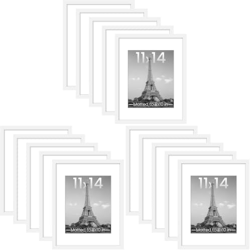 Image of upsimples 11x14 Picture Frame Set of 5, Display Pictures 8x10 with Mat or 11x14 Without Mat, Wall Gallery Photo Frames, White (Pack of 3)