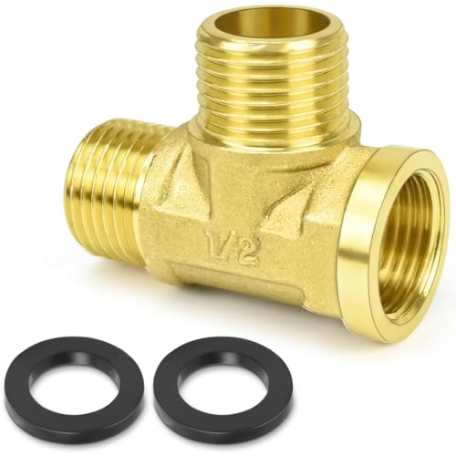 FLEXNOVA Tubo en T de latón de 1/2 pulgadas con rosca, pieza en T G1/2' (20 mm de diámetro) DN15 para conexión de agua, distribuidor de agua potable, adecuado para baños, aire acondicionado