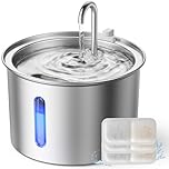 oneisall Cat Water Fountain for Drinking,2L Stainless Steel Cat Fountain Faucet Design,Ultra Silent Pet Water Fountain with 3 Pack Filters,Dishwasher Safe Water Fountain Cats Bowl