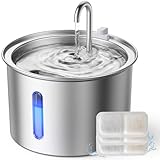 oneisall Cat Water Fountain for Drinking,2L Stainless Steel Cat Fountain Faucet Design,Ultra Silent Pet Water Fountain with 3 Pack Filters,Dishwasher Safe Water Fountain Cats Bowl