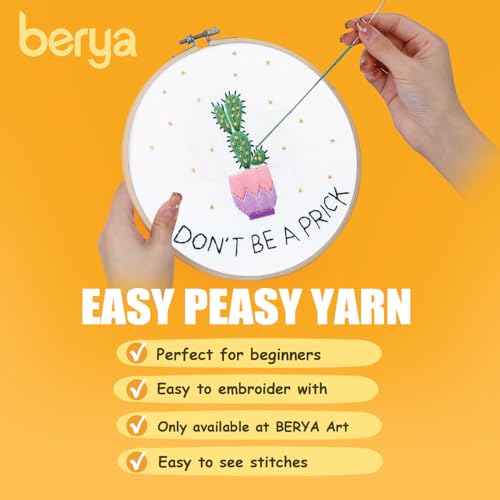 Image of BERYA Cactus Embroidery Kit Including Video Step by Step Instructions Embroidery Hoop,Color Threads and Embroidery Scissors for Beginners-Handmade Needlepoint Kits for Adults