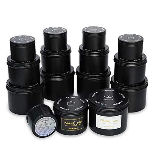 27 Pieces Candle Tins 2.5 oz 4 oz 8 oz Candle Jars Black Metal Tin Cans DIY Candle Empty Tins Round Candle Containers for Candle Making Small Items Storage Party Home Decorations, Mixed Sizes