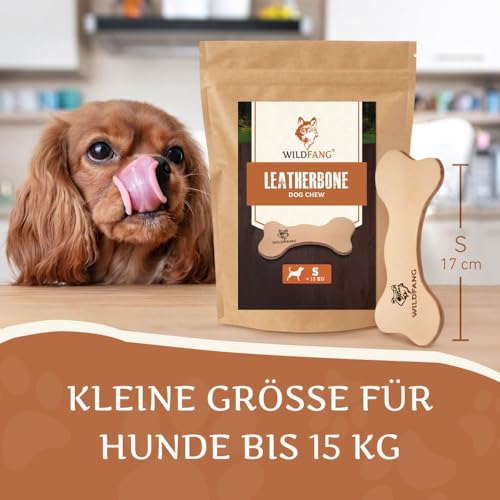 Wildfang® Leder Kauknochen Hund, Größe S – zahnpflege Hund, Hundespielzeug, kauspielzeug & kauknochen Welpen – für leichte bis mittlere Kauer (unter 1 kg), 1 Stück