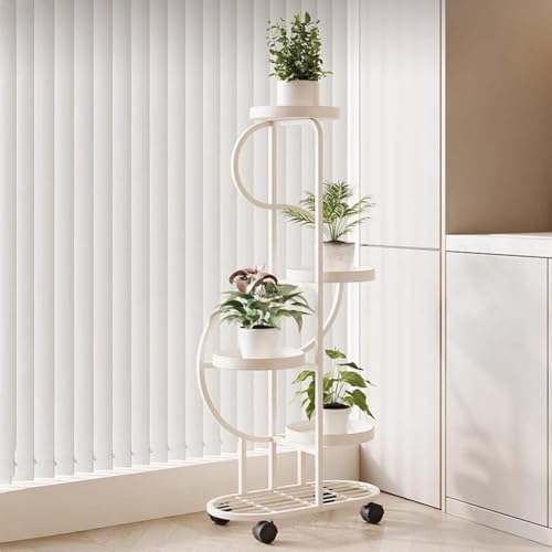 Support de plantes en métal 5 niveaux roulettes noir structure haute et robuste - 4