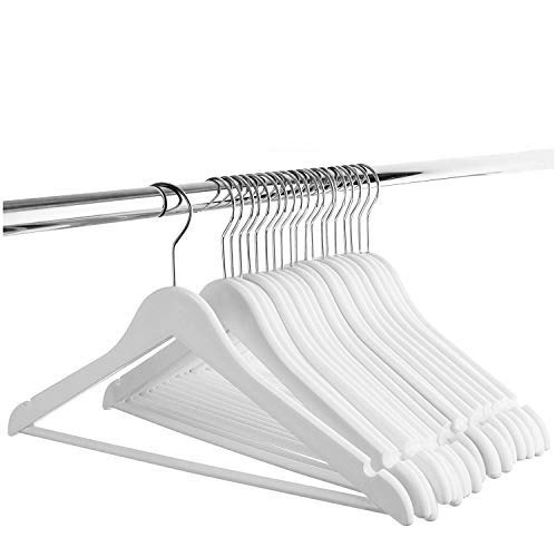 ANH MART Wooden Aesthetic Hangers for Clothes – Premium Wardrobe Hangers with Precision Notches for Space-Saving & Hanging Clothes, Ideal for Suits, Jackets, and Dresses (White) (10 Pack)