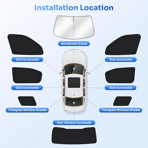 Image of Canvcle Window Shades for 2017-2023 GMC Acadia Accessories Windshield Sun Shade Side Rear Window Covers Sunshade Sun Visor Shield Privacy Protection for Camping Keep Vehicle Cool Black 8PCS