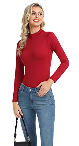 Thermal Shirts For Women Long Sleeve Layer Tee Tops Mock Neck Classic T-Shirts Red X-Large #TOP3