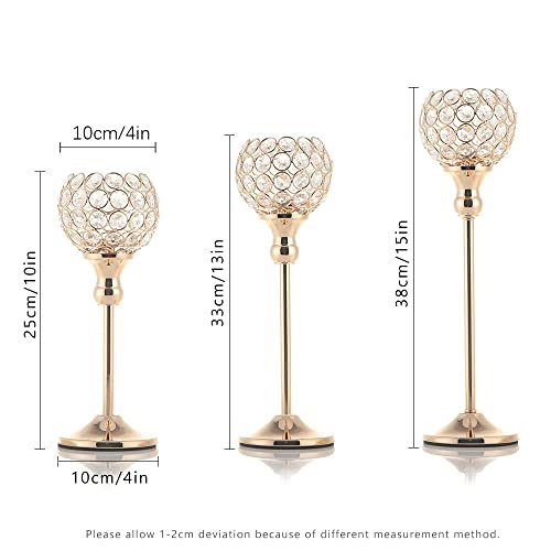 Vincidern 3Pcs Gold Crystal Candle Holders For Wedding Table Decor, Dining Table, Fireplace, Halloween Christmas Party Table Centerpieces, Home Decor Candle Stick Holder (4-Inch Big Crystal Bowl) #TOP5