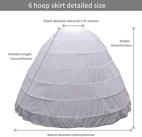 BBSET Women Crinoline Petticoat A-line 6 Hoop Skirt Slips Long Underskirt for Wedding Bridal Dress Ball Gown