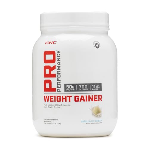 GNC Pro Performance Weight Gainer Protein Powder, Increase Muscle Mass, Banned Substance Tested, Vanilla Ice Cream, 6 Servings