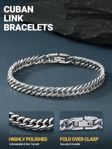 Image of PROSTEEL Bracelets for Men, Cuban Link, Silver /Gold /Black, Stainless Steel | 6 /8 /12 /17mm Width, 7.5 /8.3 /9 inch Length, Stainless Steel Mens Bracelet, Durable & Non Tarnish, Chunky Jewelry with Gift Box