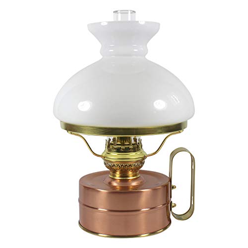 Preisvergleich Produktbild Heinze Petroleumlampe Galley Kupfer poliert, mit weissemVESTA Opal-Glasschirm, 48 Std. Leuchtdauer, als Tischlampe und Wandlampe