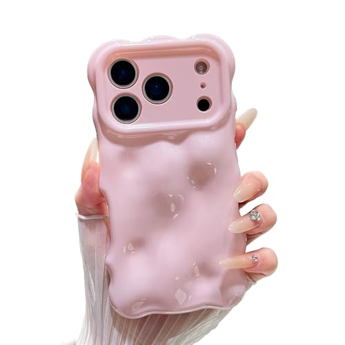 XIZYO for iPhone 17 Pro Max Case 6.9 Inch Cute Wave Pattern Aesthetic 3D Curly Wavy Shape Plating Glitter Bling Women Girls Soft Bumper Silicone Shockproof Cover, Light Pink
