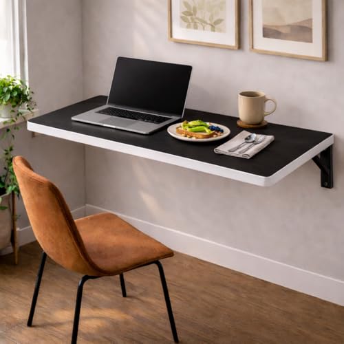 Image of Wall Mounted Folding Table, Black, 16 X 24 Inches