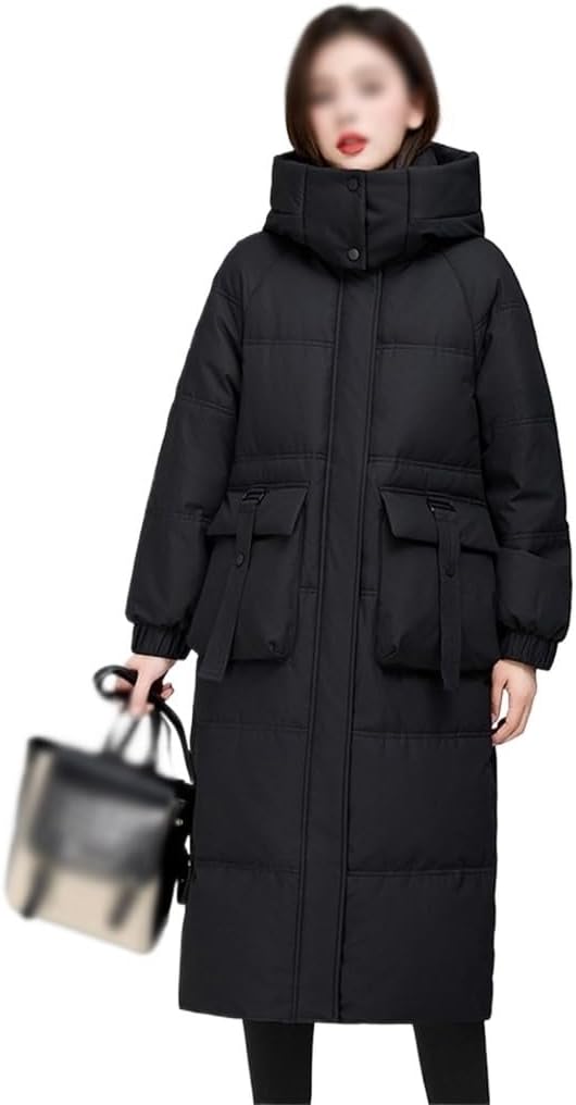 Women's Down Jacket Mid-length Over The Knee Thickened Warm Winter Hooded Large Pockets