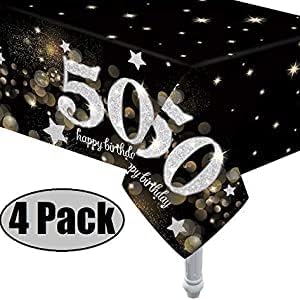 Oojami 4 Pack 50th Birthday Table Cover / 50th Birthday Theme Tablecloth Party Supplies