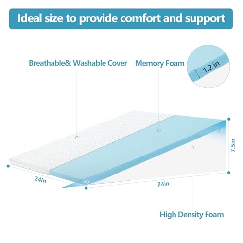 Wedge Pillow for Sleeping & Resting, 24"x24"x7.5" Memory Foam Cushion with Grey White Patterned Polyester Cover, Ideal for Bedroom & Living Room – Comfortable Support for Adults