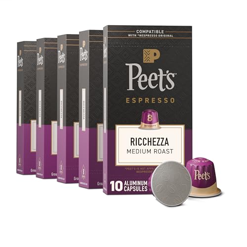 Peet's Coffee, Medium Roast Espresso Pods Compatible with Nespresso Original Machine, Ricchezza Intensity 8, 50 Count (5 Boxes of 10 Espresso Capsules)の商品画像（Amazon）