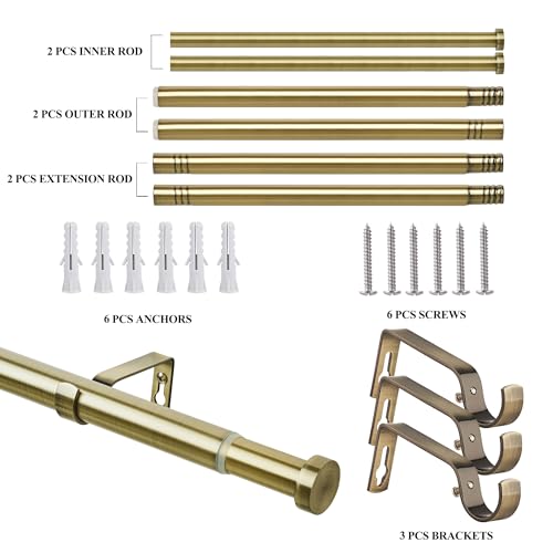 Curtain Poles 120cm to 210cm Antique Brass Extendable Curtains Pole Set 25mm (1") Diameter Curtain Rod With Cap finials brackets rings 48 to 86" - Image 3